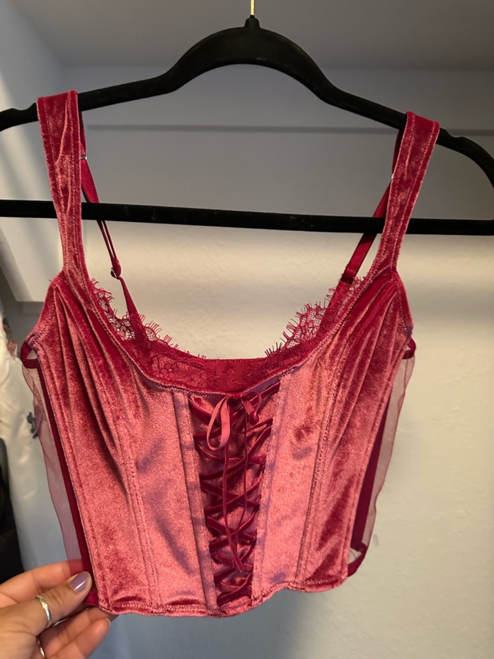 Victoria's Secret Burgundy Velvet Lace-Up Corset Tank